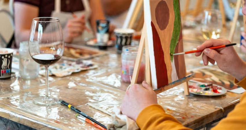 People enjoying paint & Sip event